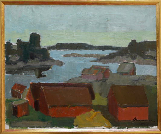Original Coastal Oil Painting Vintage Mid Century From Sweden