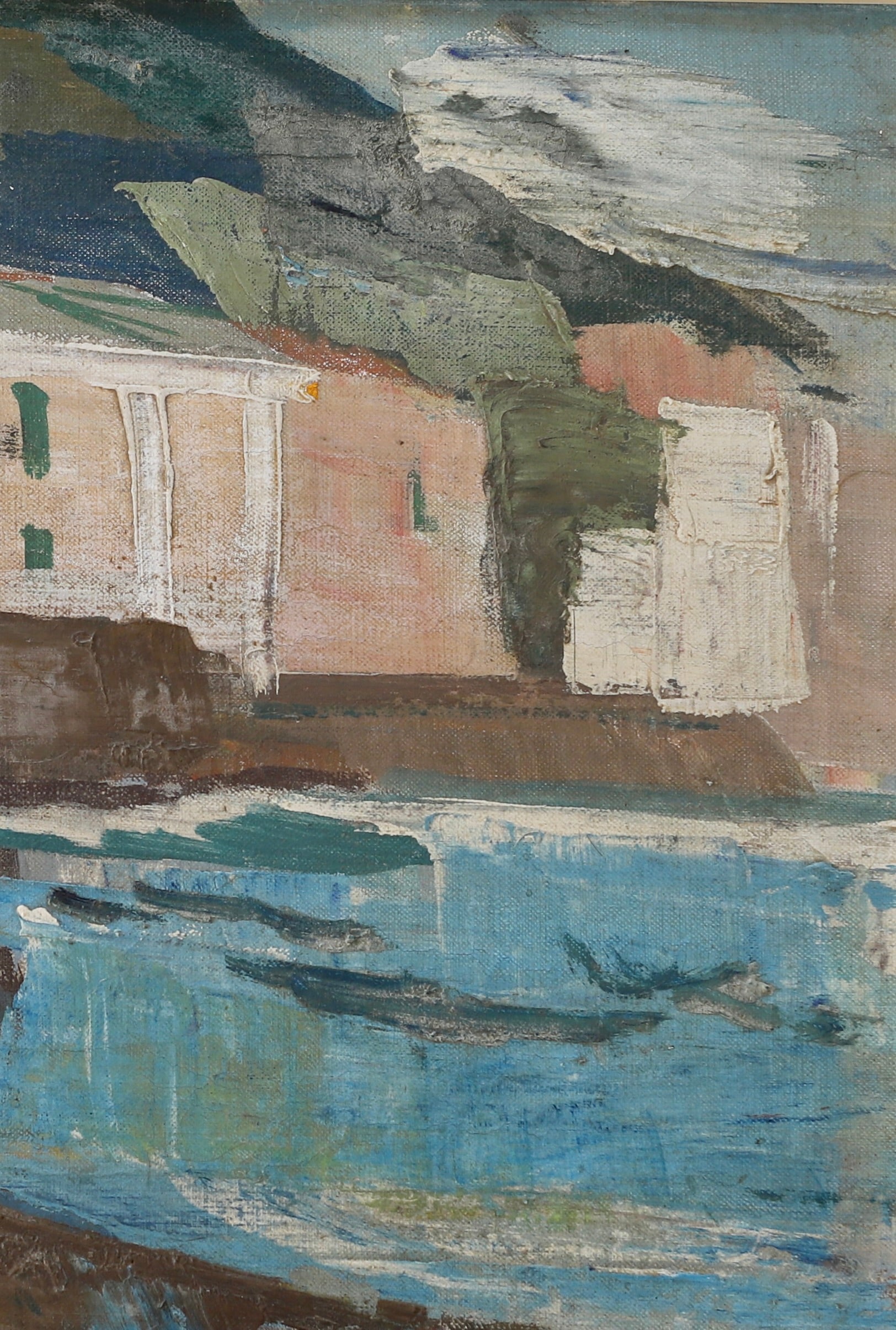 Vintage Art Mid Century Coastal Oil Painting from Sweden