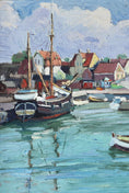 Load image into Gallery viewer, Original Vintage Art Harbor Oil Painting From Sweden