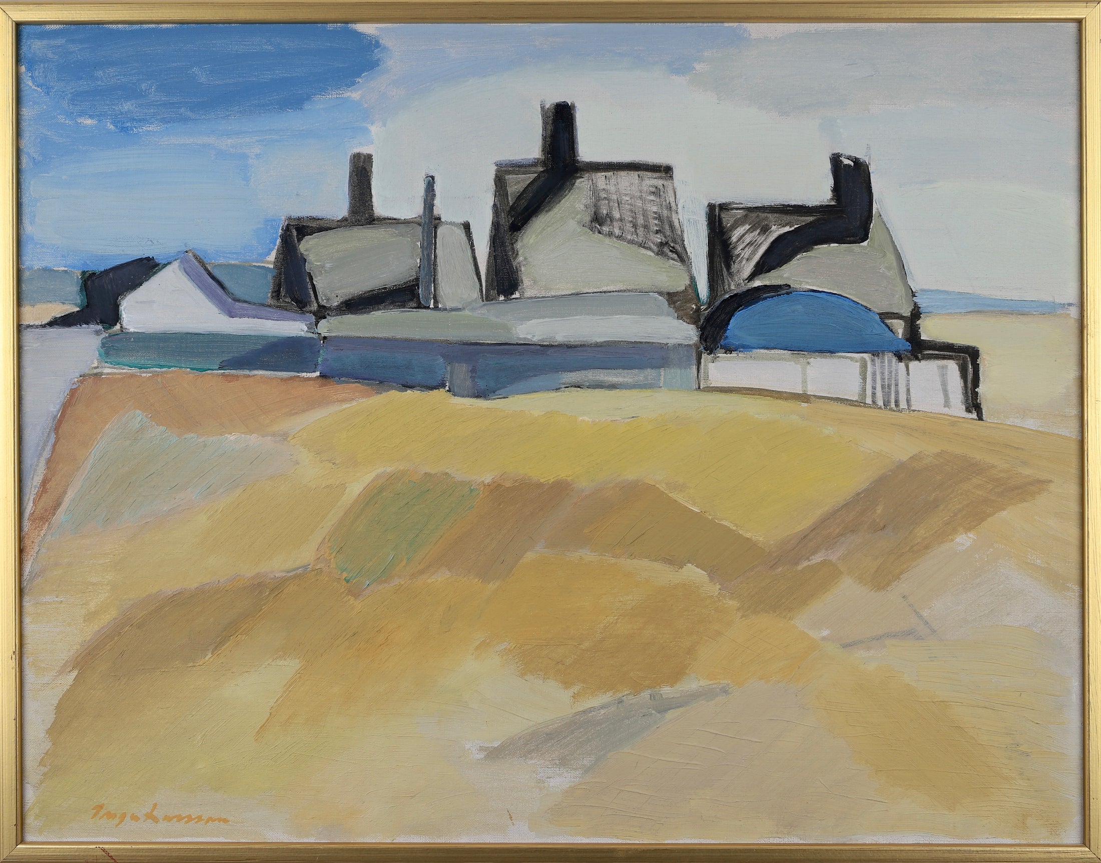 Vintage Art Mid Century Coastal Oil Painting from Sweden