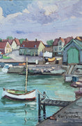 Load image into Gallery viewer, Original Vintage Art Harbor Oil Painting From Sweden