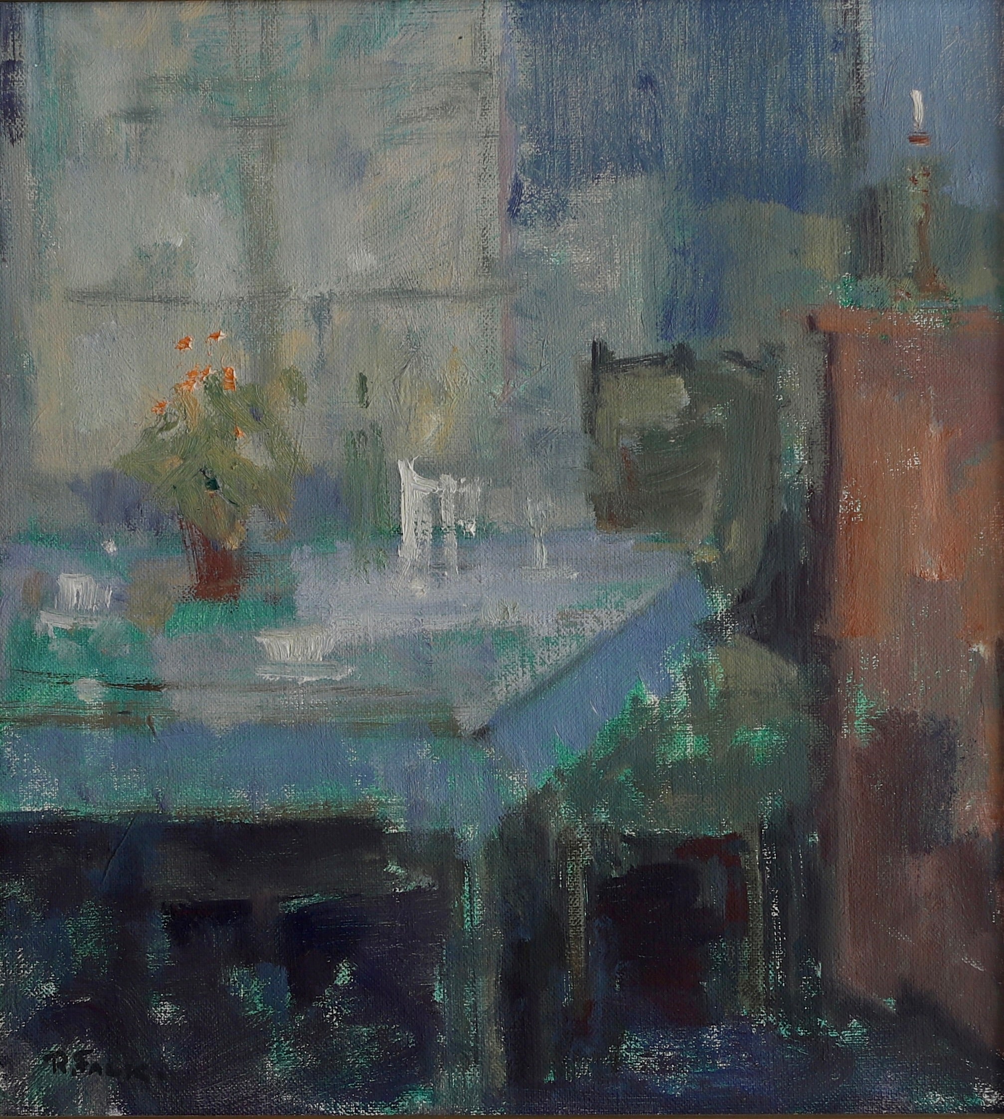 Mid Century Interior Oil Painting From Sweden