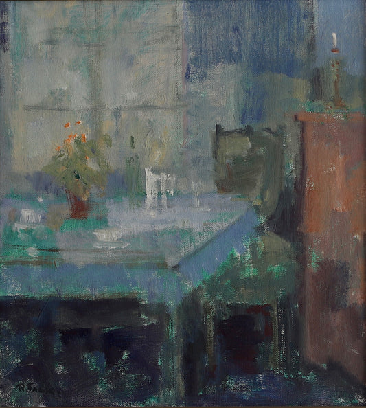 Mid Century Interior Oil Painting From Sweden