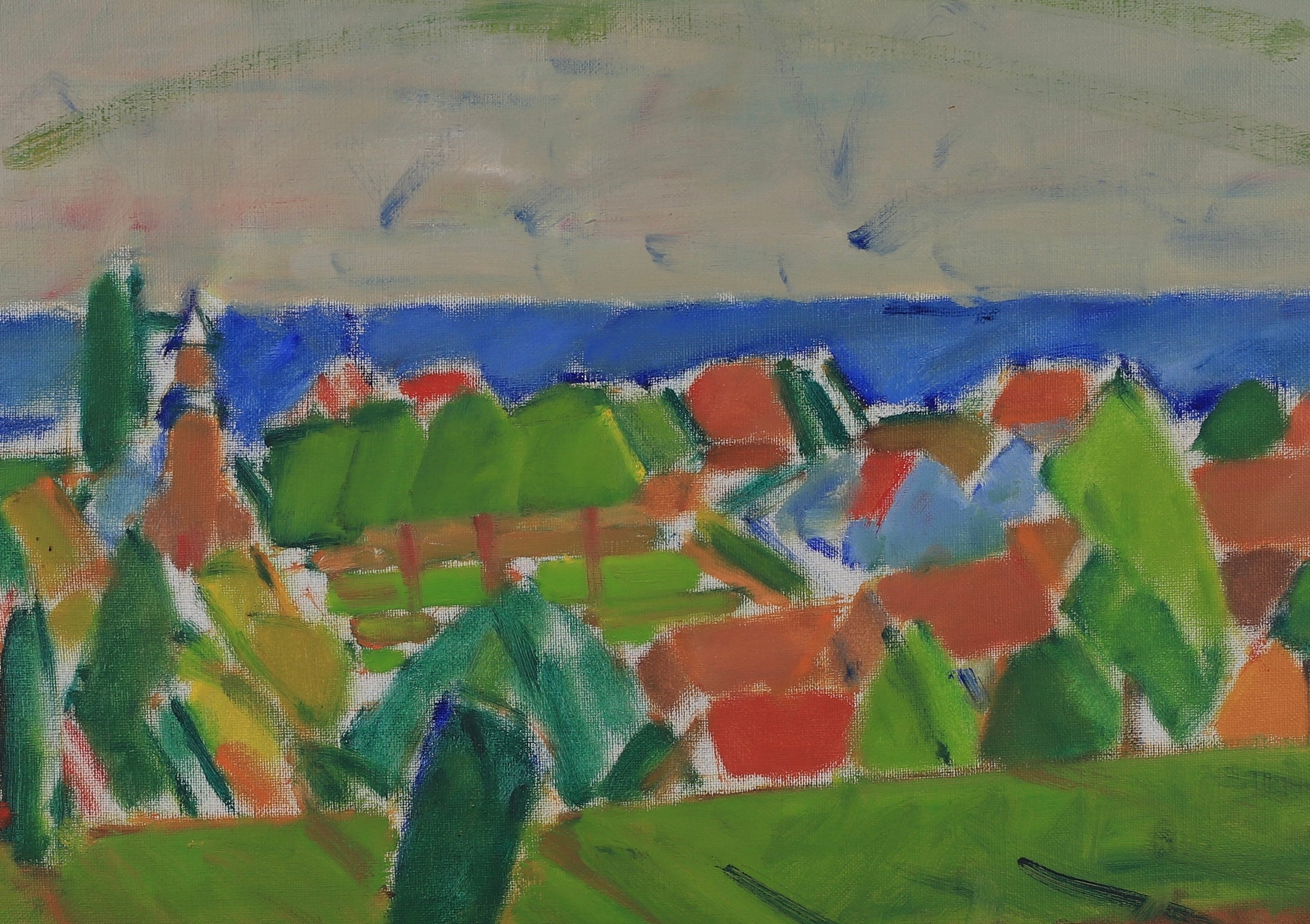 Colorful Swedish Mid Century Original Landscape Oil Painting 1958