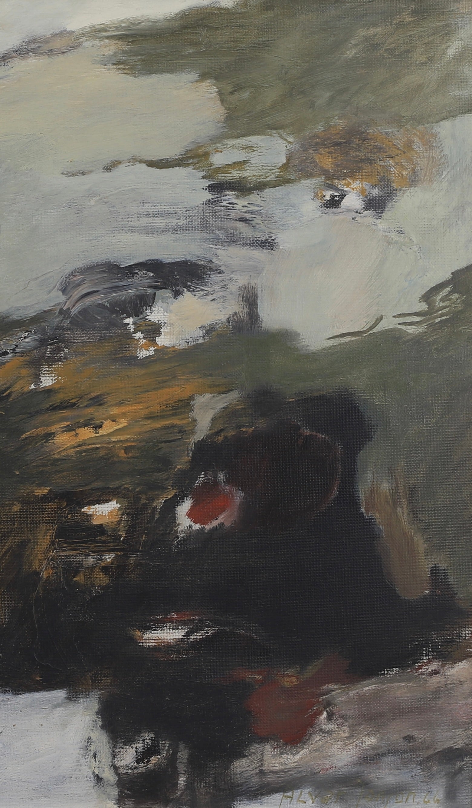 Mid Century Abstract Oil Painting From Sweden 1966