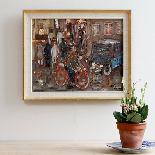 Vintage Mid Century Cityscape Oil Painting From Sweden
