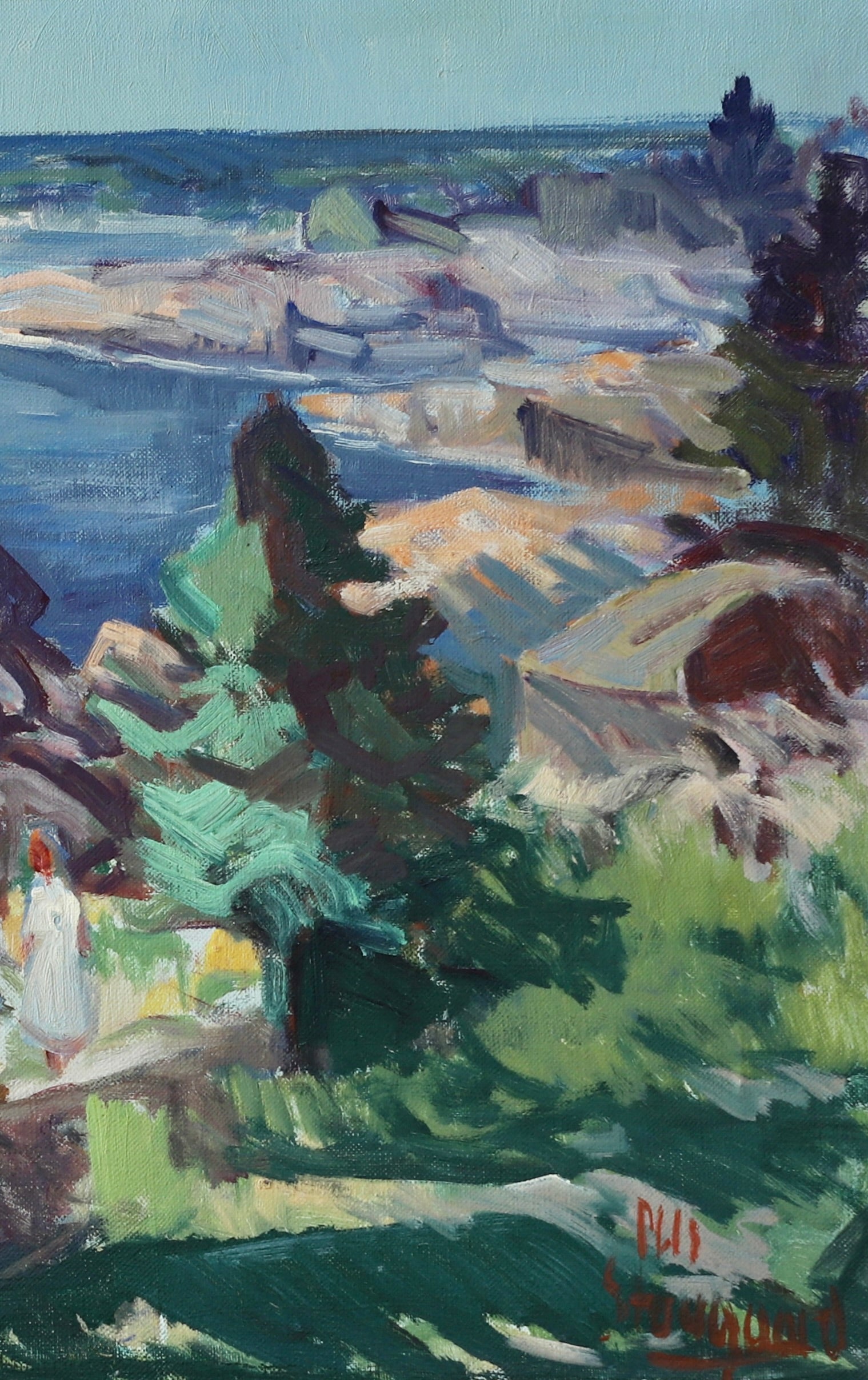 Mid Century Vintage Coastal Oil Painting From Sweden