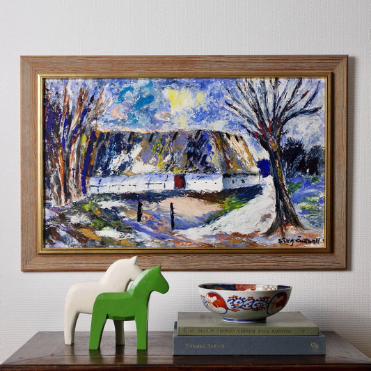 Original Vintage Farmhouse Oil Painting from Sweden