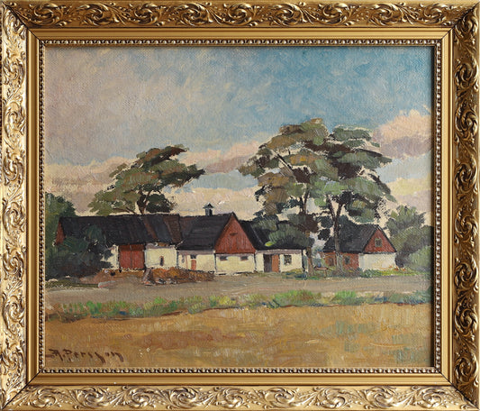Vintage Art Room Mid Century Farmhouse Oil Painting from Sweden