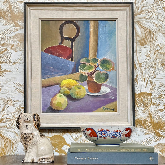 Vintage Art Room Original interior Oil Painting Sweden 1945