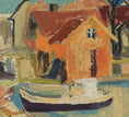 Load image into Gallery viewer, Mid Century Harbor Scene Original Vintage Oil Painting from Sweden