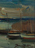 Load image into Gallery viewer, Original Vintage Art Oil Painting Of Harbor From Sweden 1949