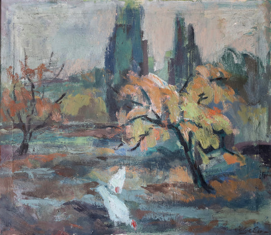 Mid Century Chicken Oil Painting From Sweden