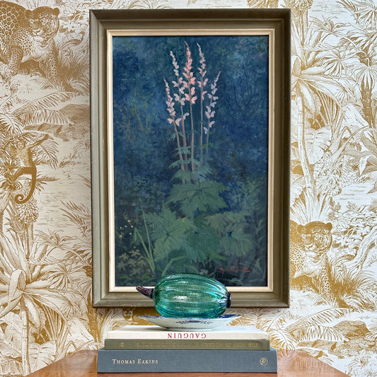 Vintage Mid Century Garden Floral Oil Painting From Sweden