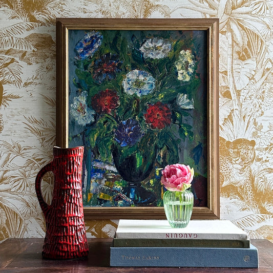 Vintage Art Room Mid Century Still Life Oil Painting From Sweden