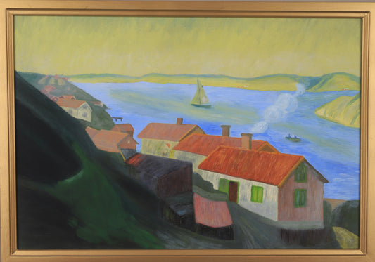 Mid Century Art Coastal Oil Painting from Sweden