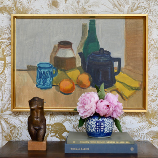 Vintage Art Room Original Still Life Oil Painting from Sweden