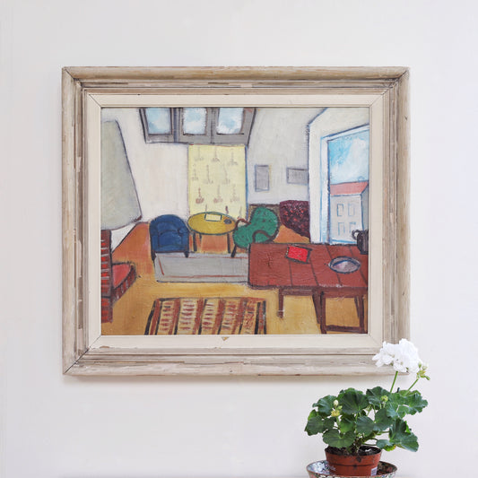 Vintage Mid Century Interior Oil Painting From Sweden