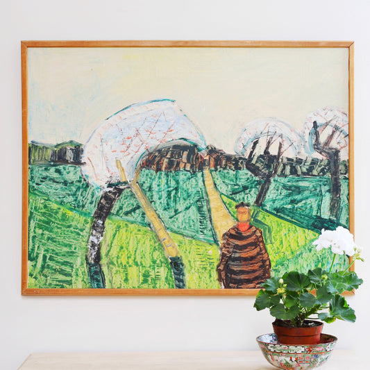 Vintage Mid Century Landscape Oil Painting by S Kjellin