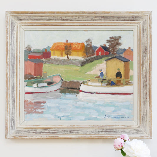 Mid Century Vintage Art Original Oil Painting From Sweden By E Hermansson