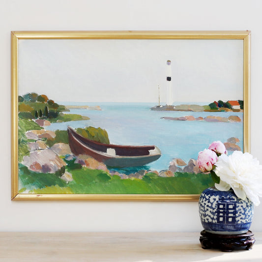 Vintage Art Room Coastal Painting from Sweden