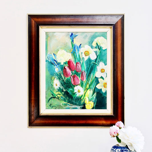 Mid Century Original Still Life Oil Painting From Sweden by H Ripa