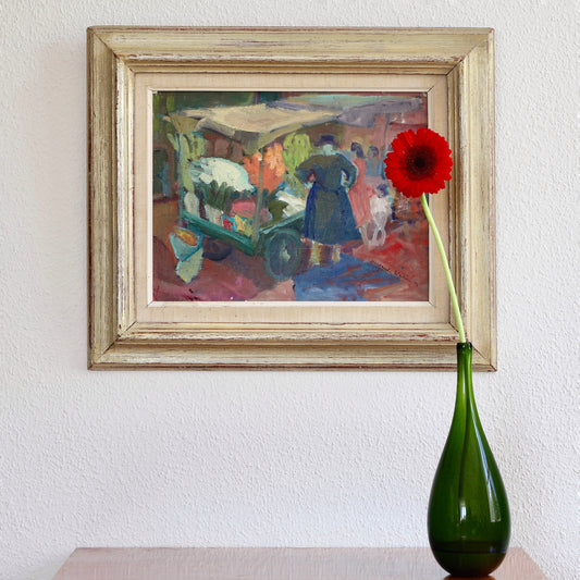 Vintage Art Room Outdoor Market Oil Painting From Sweden