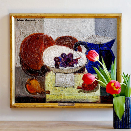 Vintage Art Still Life Mid Century Oil Painting From Sweden