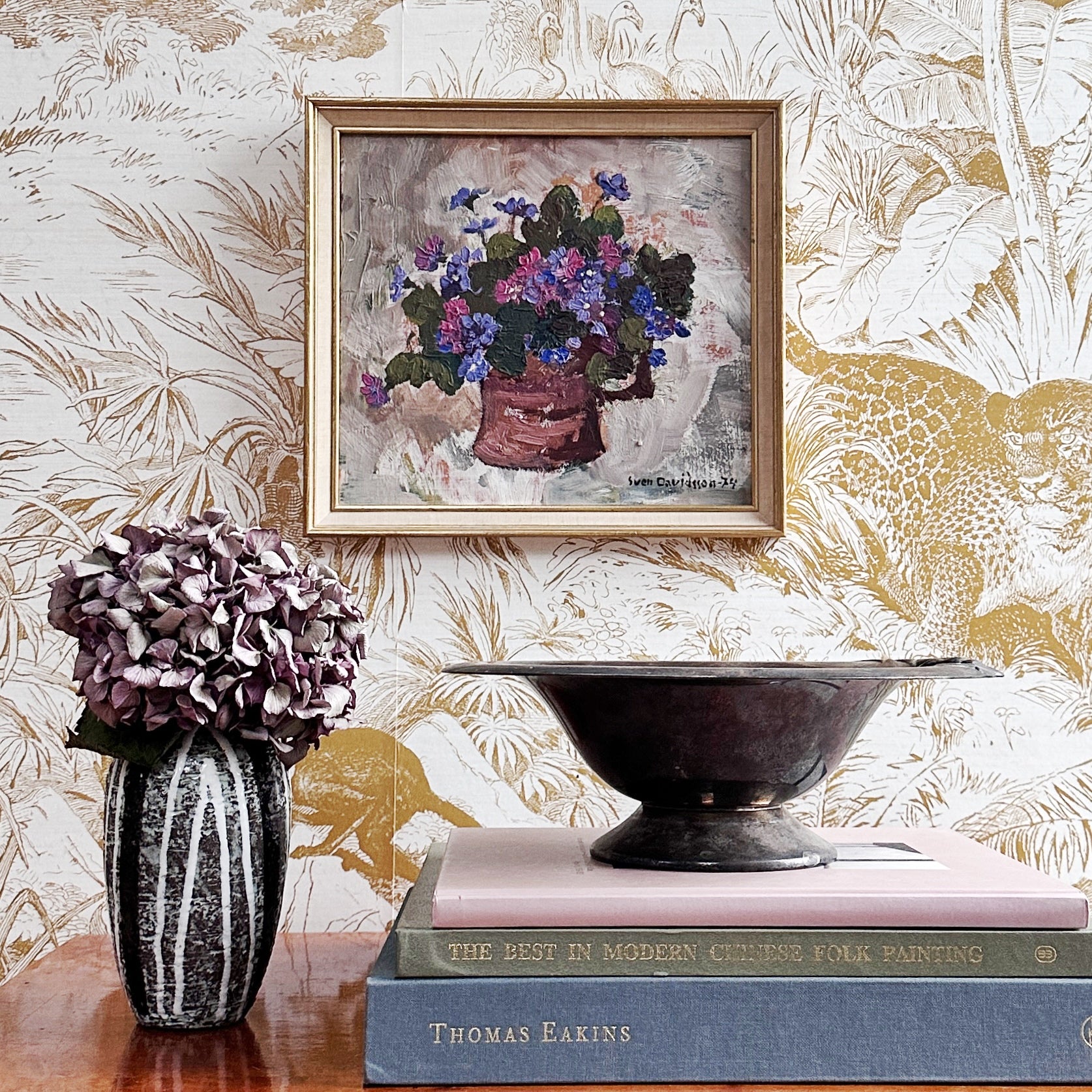 Original Still Life Floral Oil Painting Sweden 1974