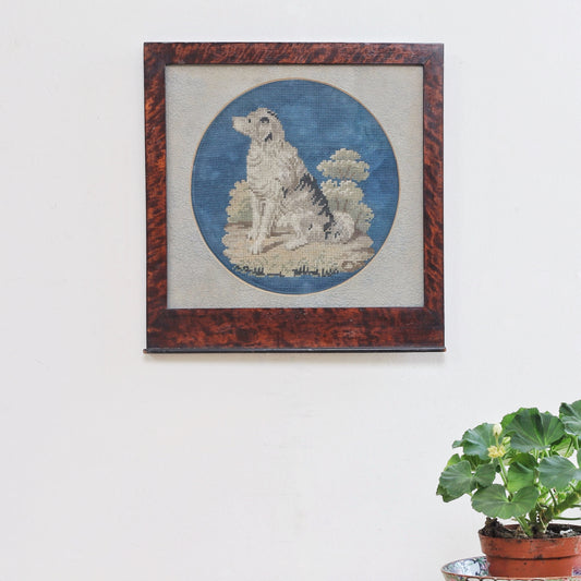 Mid Century Vintage Original Needlepoint of Dog from Sweden