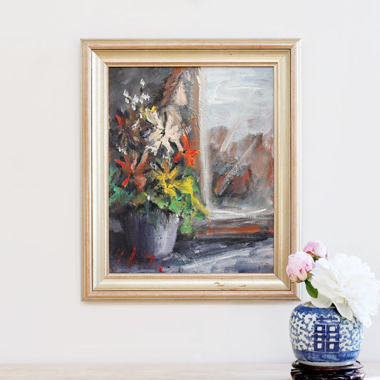 Vintage Art Room Original Floral Oil Painting From Sweden