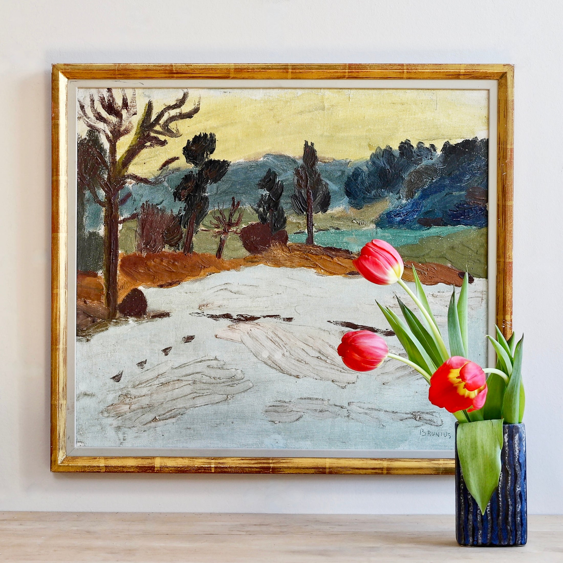 Vintage Winter Landscape Painting from Sweden by G Brunius