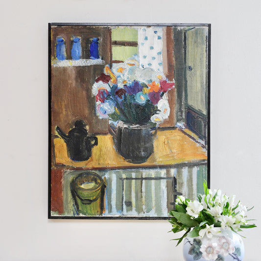 Vintage Art Room Original interior Oil Painting Sweden 1950