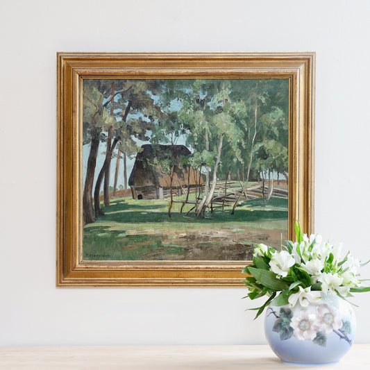 Original Vintage Farmhouse Oil Painting Sweden