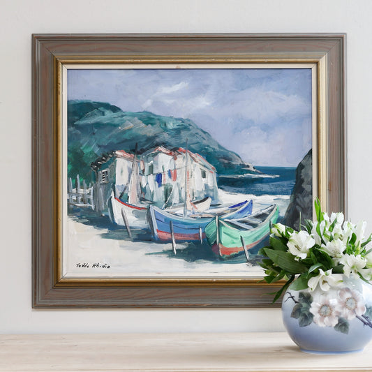 Mid Century Vintage Art Original Oil Painting From Sweden By T Rhodin