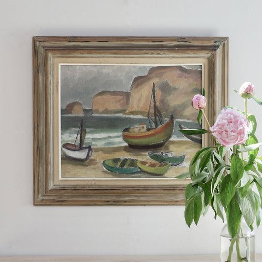 Mid Century Original Coastal Oil Painting From Sweden