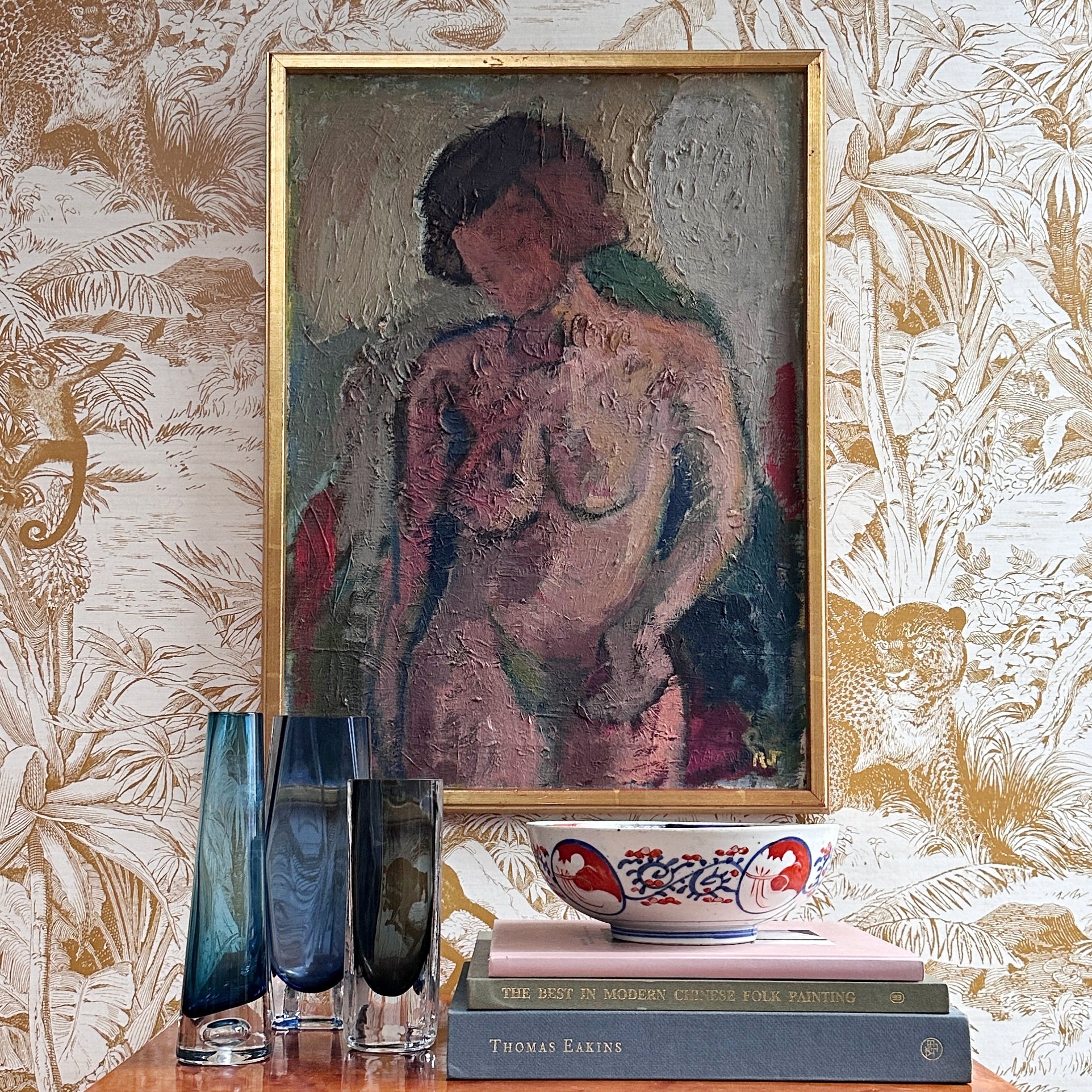 Original Mid Century Figurative Painting From Sweden