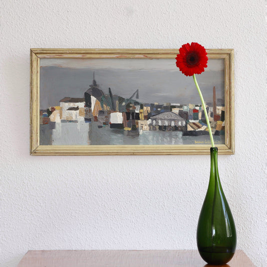 Vintage Art Room Mid Century Original Oil Painting from Sweden