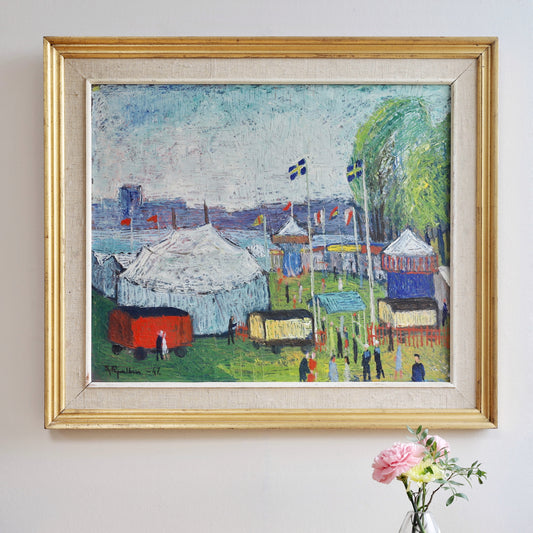 Vintage Art Original Circus Oil Painting From Sweden