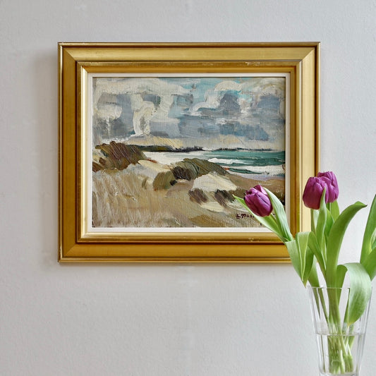 Vintage Art Mid Century Coastal Oil Painting from Sweden