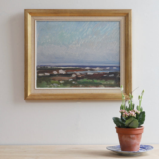 Vintage Art Mid Century Coastal Oil Painting from Sweden