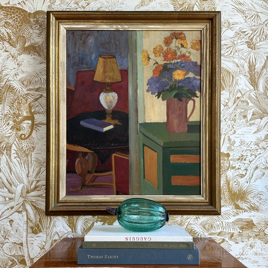 Vintage Mid Century Interior Oil Painting From Sweden 1952