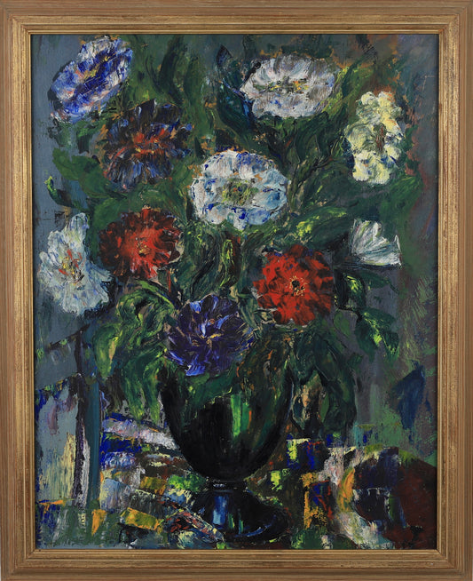 Vintage Art Room Mid Century Still Life Oil Painting From Sweden