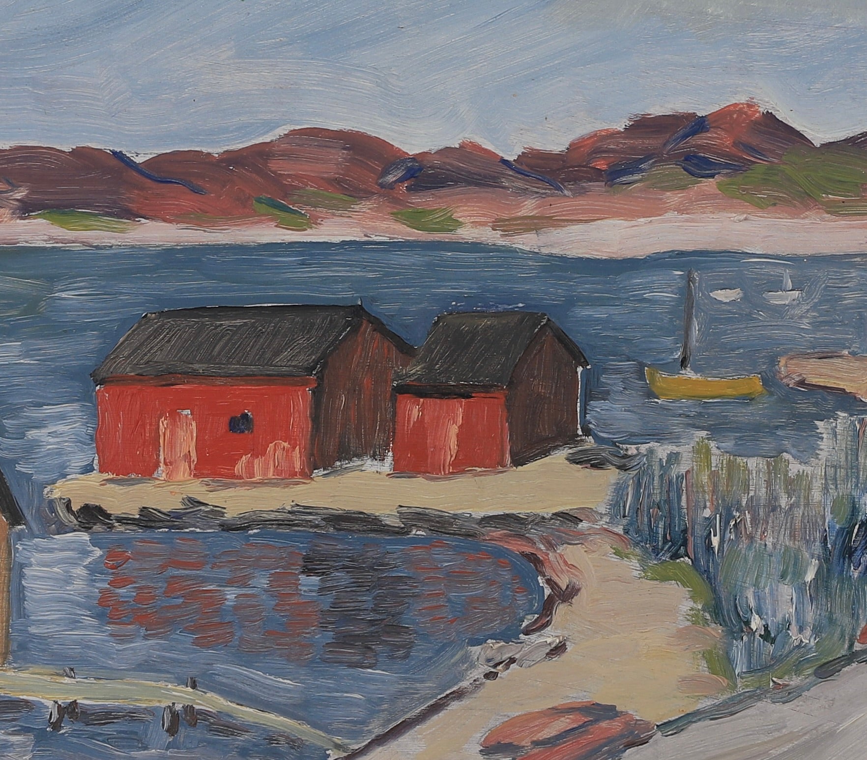 Vintage Art Mid Century Coastal Oil Painting by from Sweden