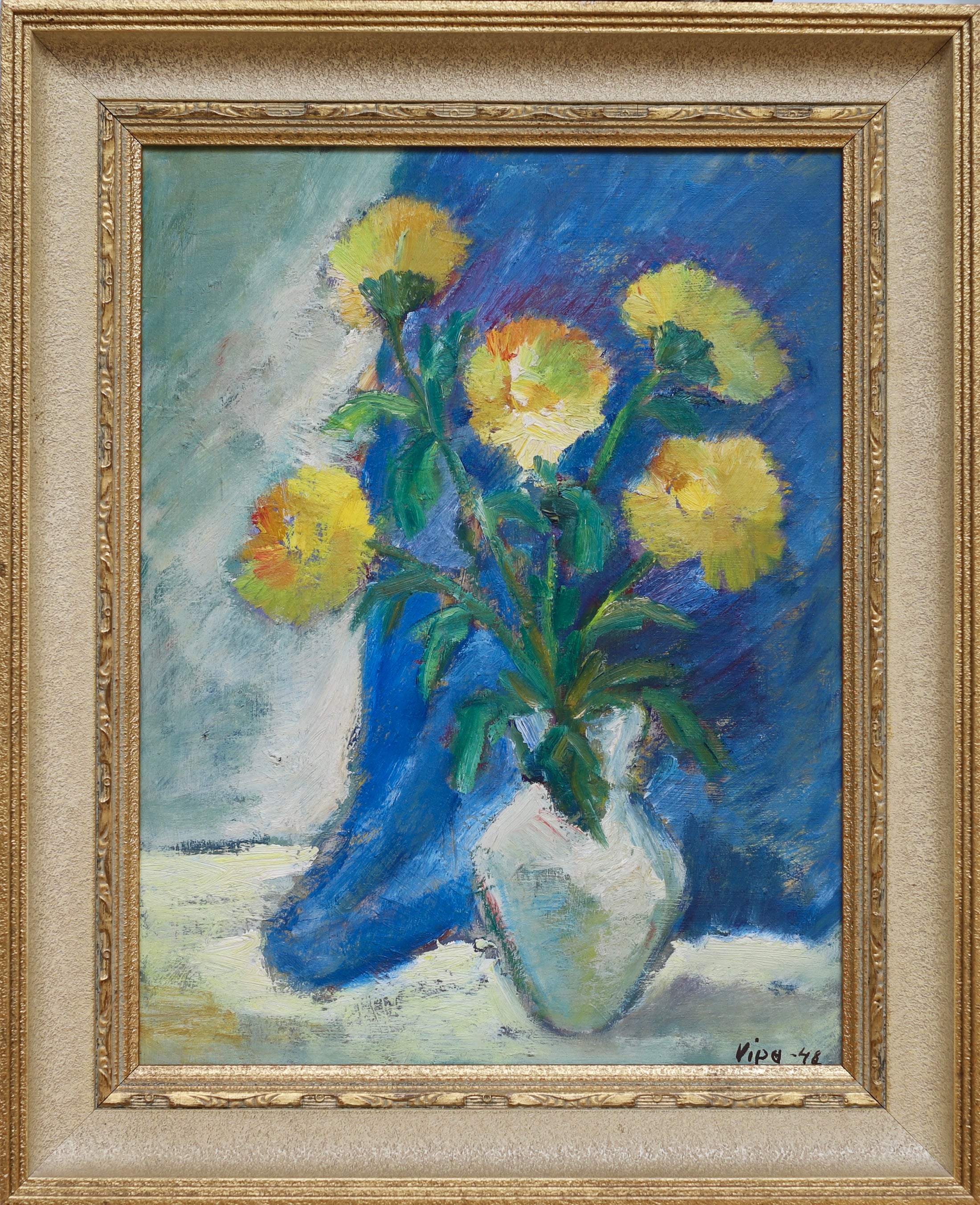 Mid Century Original Still Life Oil Painting From Sweden by H Ripa