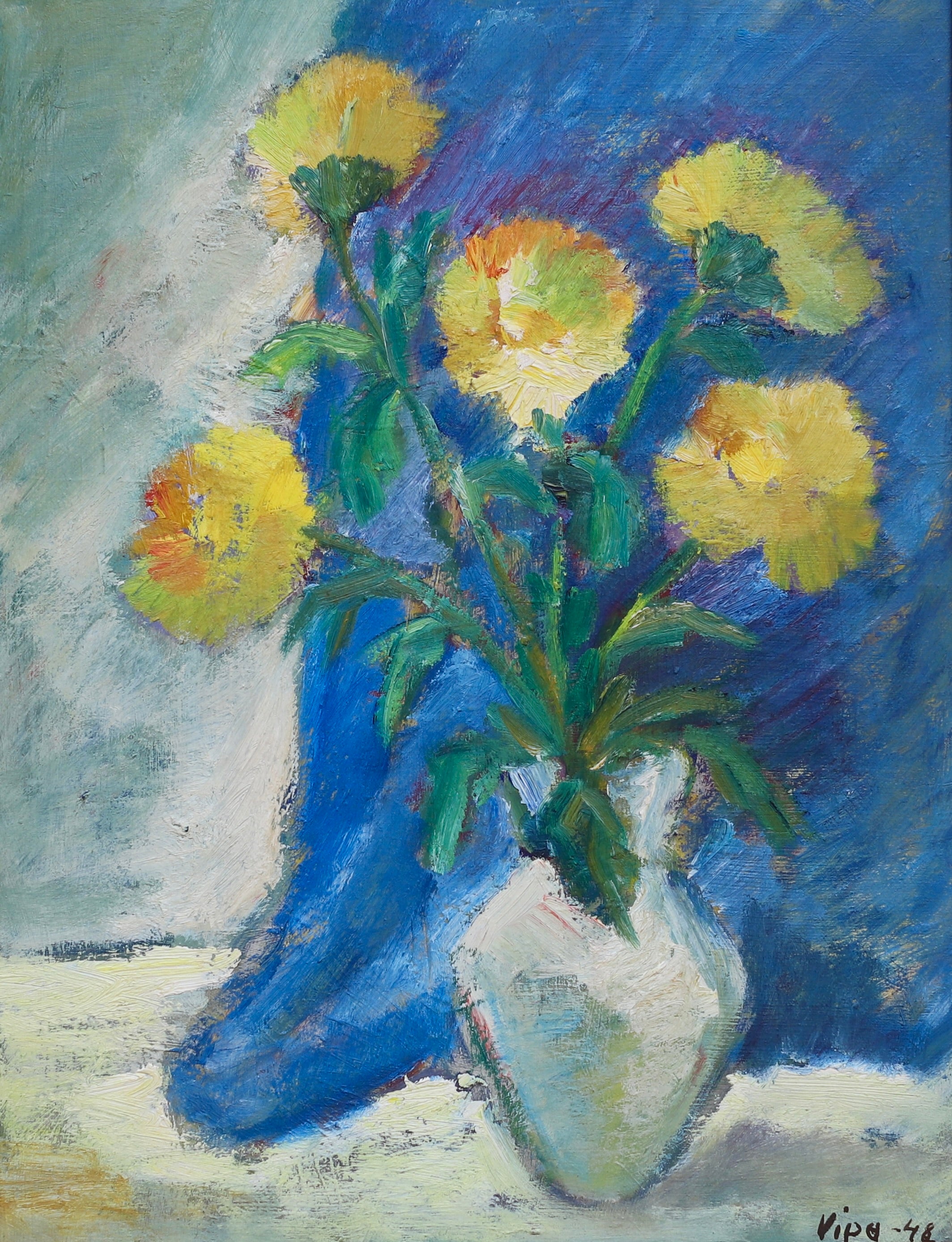 Mid Century Original Still Life Oil Painting From Sweden by H Ripa