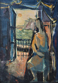 Load image into Gallery viewer, Swedish Vintage Art Figure in Interior Oil Painting