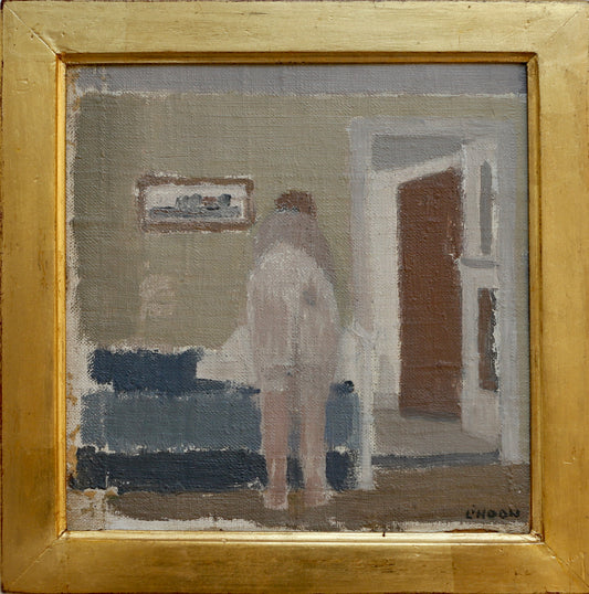 Swedish Vintage Figure in Interior Oil Painting From Sweden