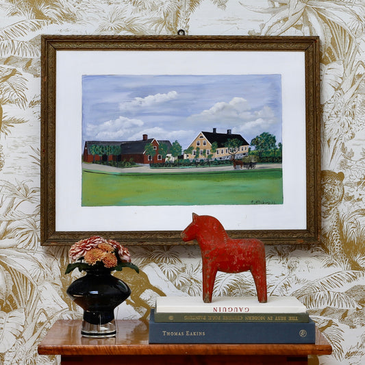 Original Antique Farmhouse Oil Painting from Sweden 1906