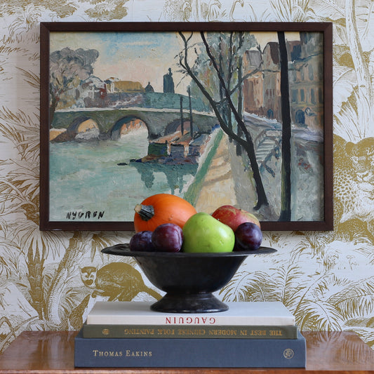 Vintage Art Original Cityscape Oil Painting From Sweden